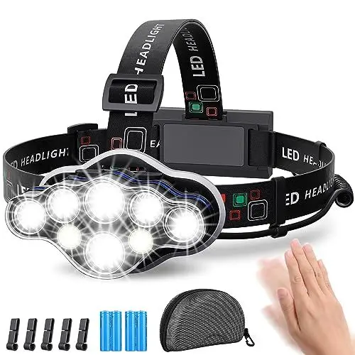 Produktbild: MLIAIMCE Stirnlampe, Superheller Stirnlampe LED Wiederaufladbar 18000 Lumen 8 LED 8 Modi Mit Rotlicht Warnlicht Kopflampe,IPX4 Wasserdicht,Perfekt Für Camping,Fischen,Outdoor,Joggen,Arbeit,Wandern
