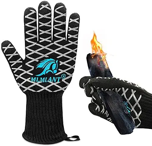 Produktbild: MLMLANT Grillhandschuhe,Topfhandschuhe hitzebeständig,Hitzeschutz handschuh,kochhandschuhe hitzebeständig,Grillhandschuhe 800 Grad,Silikon Handschuhe backofen zum Backen,Grillen,BBQ,Kochen,Schwarz（M）