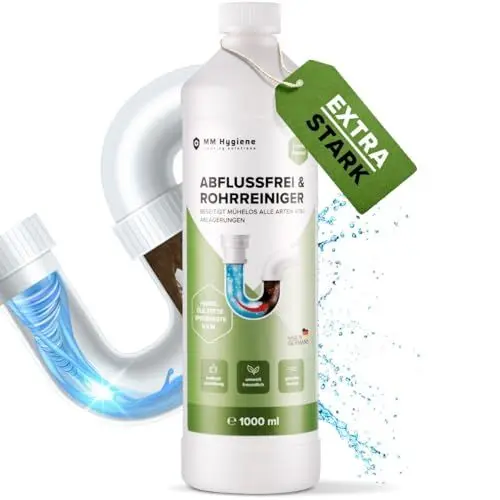 Produktbild: MM HYGIENE® Rohrreiniger EXTRA STARK - POWER FORMEL 1000ml – Abflussreiniger - löst Speisereste, Öle, Fett & Haare - Rohreiniger extrem stark für Waschbecken I Siphon – Made in Germany