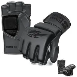Produktbild: MMA-Handschuhe für Männer und Frauen, 12 mm Dickes PU-Leder, Grappling-Handschuhe, Muay Thai, Kickboxen, Sparring, Boxsack, Boxtraining, Käfigkampf, Kampfsport (Matt Black, S)