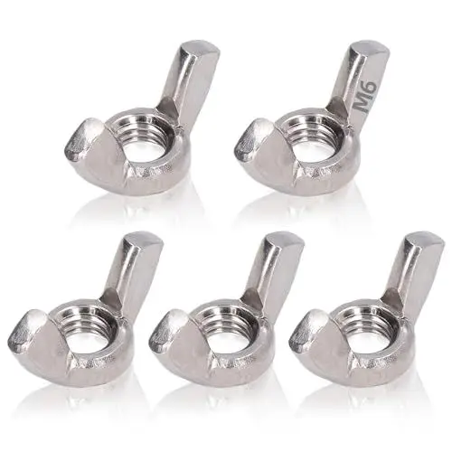 Produktbild: Mmgoqqt DIN 315 Flügelmutter M6, 5 Stück Edelstahl Schmetterlingsmutter, Metrische Rostfreie Wing Nut, Hand Schraub Flügelmuttern, Standard Flügelmutter Flügelmutter für Anlagen DIY Tools