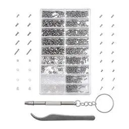 Produktbild: MMOBIEL 1000 Stück Edelstahl Mikro-Schrauben Muttern Unterlegscheiben Brillen Sonnenbrillenreparaturset inkl. Schraubendreher und Metallpinzette