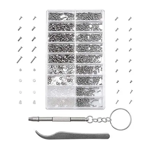 Produktbild: MMOBIEL 1000 Stück Edelstahl Mikro-Schrauben Muttern Unterlegscheiben Brillen Sonnenbrillenreparaturset inkl. Schraubendreher und Metallpinzette