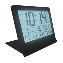 Produktbild: MMOBIEL Digitaluhr LCD-Reisewecker Klappbar mit Hintergrundbeleuchtung - Digitaluhr mit Tages-, Datums- und Temperaturanzeige - Digitaler Wecker für den Tisch - Tischuhr Batteriebetrieben - Schwarz