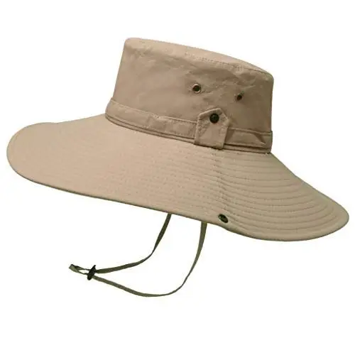 Produktbild: MMOOVV Anglerhut mit breiter Krempe und Kordelzug Outdoor Hut, Wasserdicht, Unisex, für Wandern und Reisen (Beige, One Size)