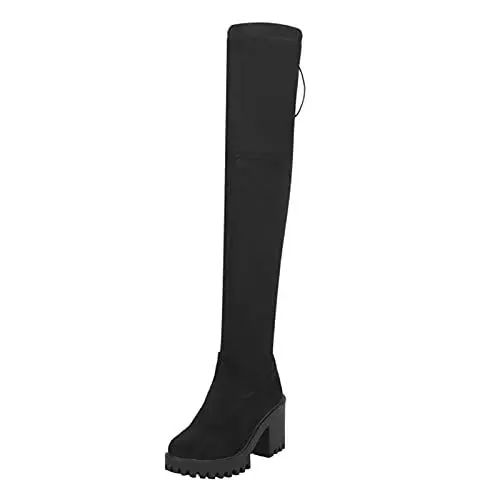 Produktbild: MMOOVV Boots Overknee Stiefel Schuhe Atmungsaktive Stiefel Hohe Absätze Damenstiefel Damen Größe (Black, 38)