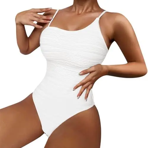 Produktbild: MMOOVV Damen-Badeanzug mit einfarbigem, Strukturiertem Bauch und schmalem Schnitt Umstands Bikini Damen (White, M)