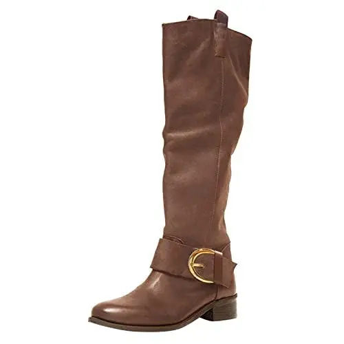 Produktbild: MMOOVV Damen Kniehohe Reitstiefel Stiefel Dicke Absätze Lederschuhe Flache Damen (Brown, 40)