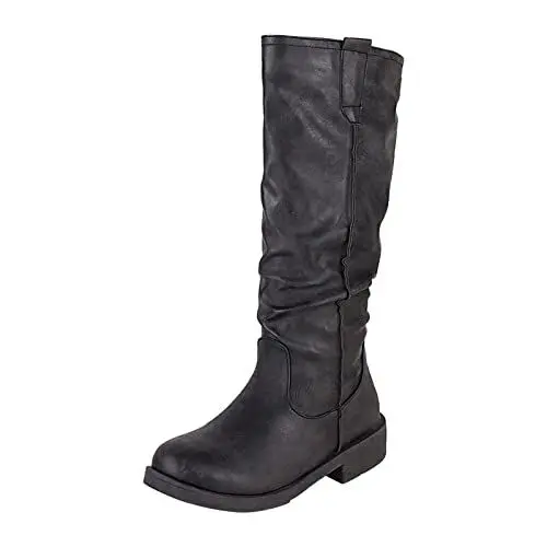 Produktbild: MMOOVV Damen Kniehohe Reitstiefel mit Croco-Prägung und Blockabsatz, Verfügbar in Farbtönen (Black, 39)