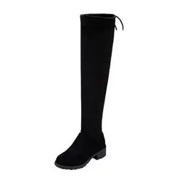 Produktbild: MMOOVV Damen Stiefel Winter Overknee Stiefel Lange Stiefel overknees stiefel damen flach Komfort Chunky Heels Schuhe (Black, 40)