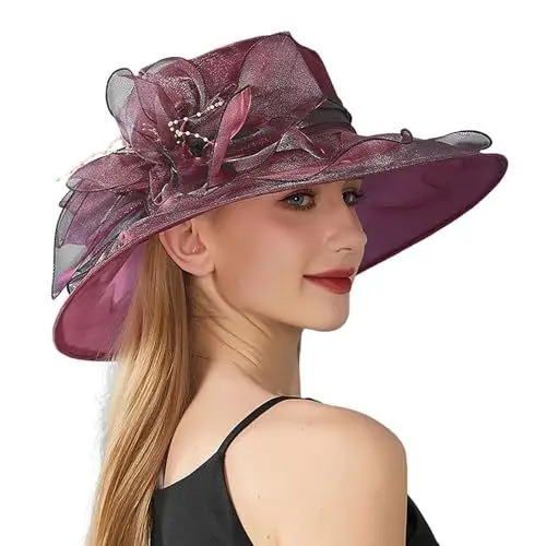 Produktbild: MMOOVV Damenhut Eleganter Kirchen Brautteeparty Hochzeitsfest Hut (Wine #3, One Size)