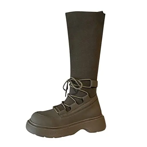 Produktbild: MMOOVV Damenstiefel Mädchen Damen Stiefel Overknee High Heels Damenstiefel Schuhe (Grey, 42)