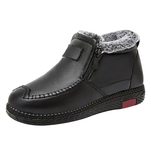 Produktbild: MMOOVV Einfarbige flache warme Freizeitschuhe für Damen, modische, rutschfeste Damen-Freizeitschuhe mit weicher Sohle Wasserdichte Schuhe Damen Winter (Black, 37)