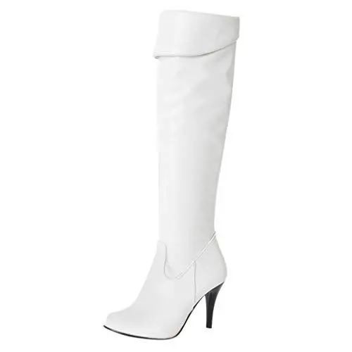 Produktbild: MMOOVV Frauen dünne High Heel Overknee Stiefel Mode Schnee lange Stiefel warme Winterschuhe Schmaler Schaft (White, 42)