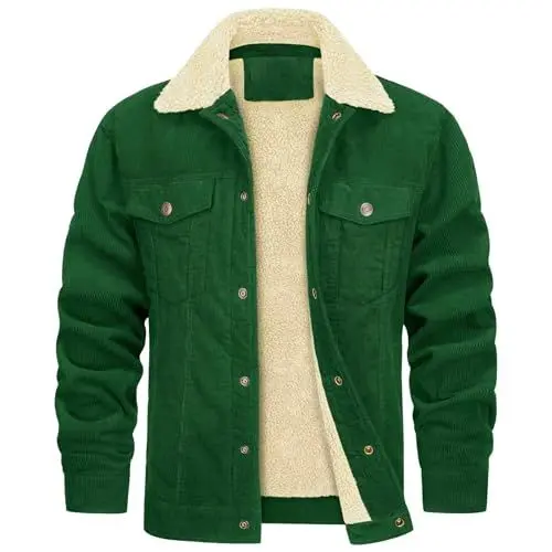 Produktbild: MMOOVV Freizeit Herbst- und Winterjacke für Herren mit langen Ärmeln und aus Plüsch Warme Winterjacke Herren (Green, L)