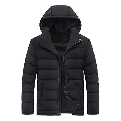 Produktbild: MMOOVV Herren-Herbst- und Winter-Langarmjacke mit Kapuze und Reißverschluss aus Baumwolle (Black, XXXL)