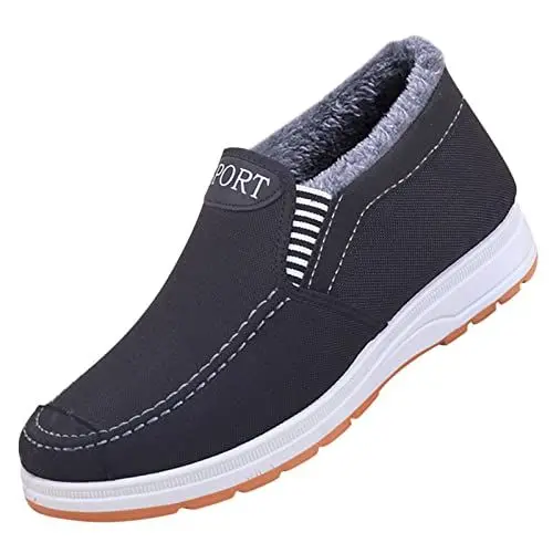 Produktbild: MMOOVV Herren-Schneestiefel, rutschfest farblich abgestimmt kurze Stiefel, plüschig warm und bequem lässige Winterschuhe (Black, 43)