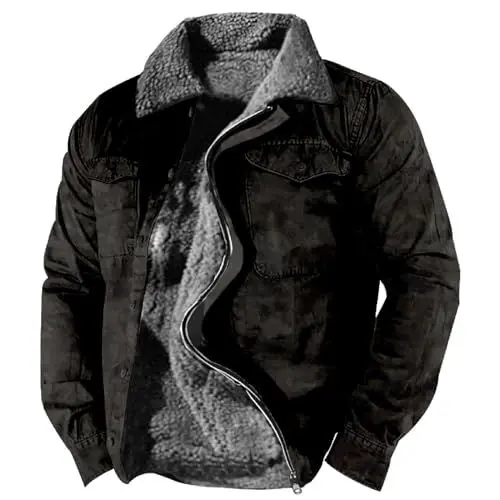Produktbild: MMOOVV Herren Fleece Trucker Jacken Casual Cargo Jacket Winter Thicken Warm Coat (Black, XXXL)