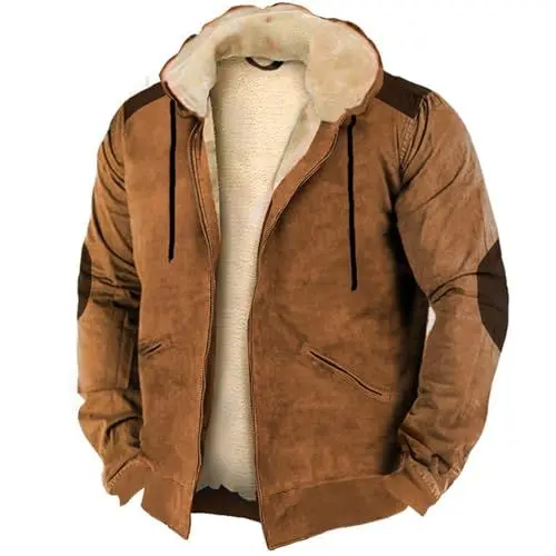 Produktbild: MMOOVV Hoodie Herren Pullover Langarm Sweatjacke Kapuzenpullover Farbblock Sweatshirt (Brown, S)