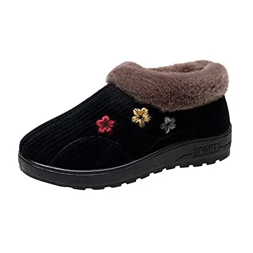 Produktbild: MMOOVV Langlaufski Schuhe Damen Schuhe Flat Furry Keep Hausschuhe Schuhe Damen Hausschuhe Damen Warmer Slip-On Damenhausschuh (Black, 40)