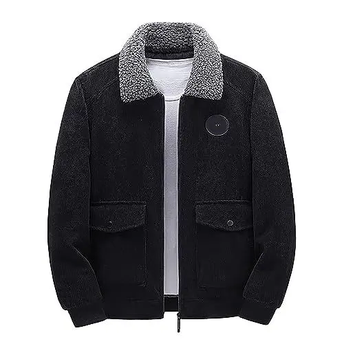Produktbild: MMOOVV Mit Polarfleece verdickte Jacke Herrenjacke durchgehender Reißverschluss lässige winddichte Bomberjacken Winter warm gepolsterte (Black, XXL)