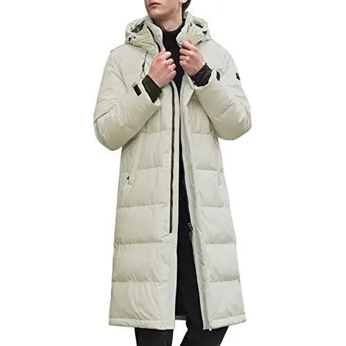 Produktbild: MMOOVV Mittellange Daunenjacke für Herren, verdickte Winterjacke, Daunenjacke für Jugendliche (White, L)
