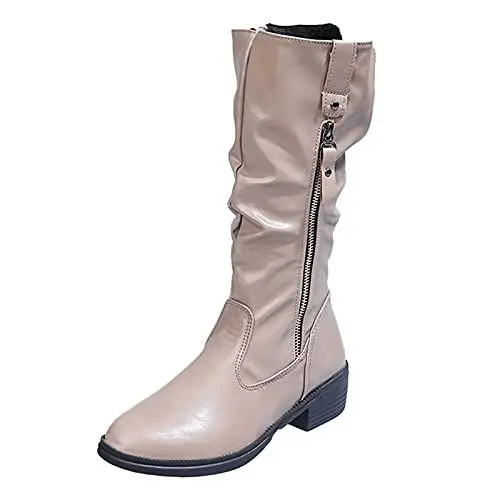 Produktbild: MMOOVV Stiefeletten in Beige kurze Damenstiefel, Damenschuhe mit Reißverschluss und quadratischem Absatz Stiefel (Khaki, 38)