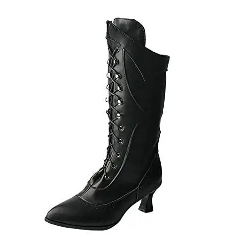 Produktbild: MMOOVV Stiefeletten mit Spitzem Absatz und Feiner Rüschenverzierung (Black, 37)