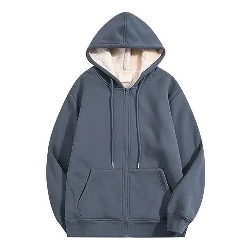 Produktbild: MMOOVV Sweatshirt mit verdicktem Samt Reißverschluss Kapuzen Herren Sweatshirt einfarbig lockere große warme Jacke (Dark Gray, XXL)