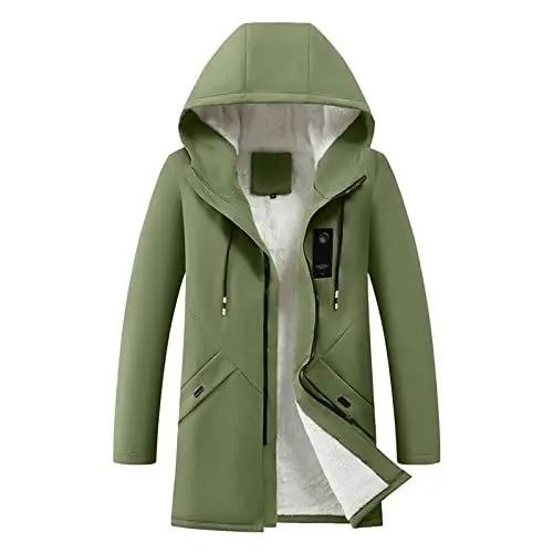 Produktbild: MMOOVV Wintermantel für Herren, plus Samt- mit Kapuze, warme Jacke Übergangsparka Herren (Army Green, XL)