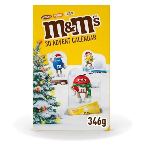 Produktbild: M&M's Adventskalender, 3D Pop-Up Weihnachtskalender mit 24 Weihnachtsüberraschungen, Enthält die M&M's Klassiker Peanut, Chocolate und Crispy, Ideal zum Verschenken, Inhalt: 346 g
