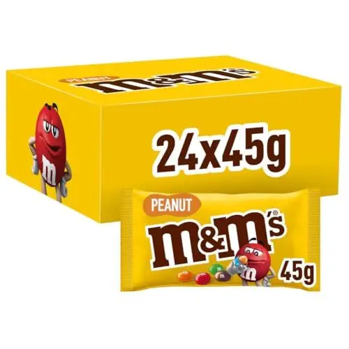 Produktbild: M&M's Peanut, Schokoladen Großpackung, 24 x 45g, Erdnussgeschmack Schokolinsen, Schokoladen Geschenk (1080g)