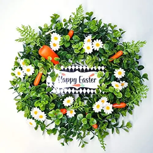 Produktbild: Mnaocz Osterkränze für die Haustür, Oster-Karottenkranz, Frohe Ostern-Kranz-Türkränze, Künstlicher Karottenkranz mit Gänseblümchen, Frühlings-Ostern-Haustürkränze für(#1)
