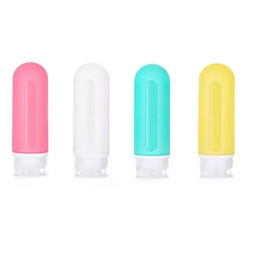 Produktbild: Mnixy 89 ml Reiseflaschen, Silikon, 4 Stück, Quetsch-Toilettenartikel, auslaufsichere Behälter, nachfüllbar, quetschbare Flaschen für flüssige Shampoos, Conditioner und Toilettenartikel