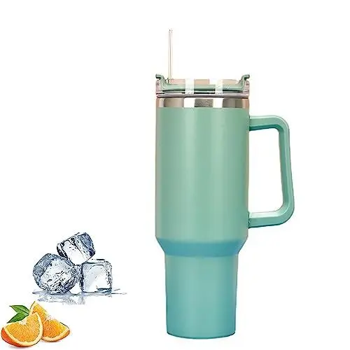 Produktbild: Mnixy Reisebecher mit Griff, Stanley Tasse mit Strohhalm und Griff, Edelstahl-Kaffeebecher mit Deckel, auslaufsicher, vakuumisolierte Wasserflasche für heiße Eisgetränke