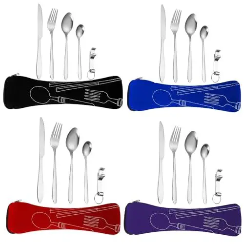 Produktbild: Mnsconkl 4 Personen Campingbesteck Set,Reisebesteck mit Etui,Besteck für Unterwegs,Edelstahl Besteck für Outdoor Camping Picknick Schule