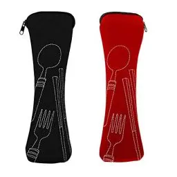 Produktbild: Mnsconkl Bestecktasche,Bestecktasche für Unterwegs 2 Stück Tragbare Neopren Bestecktaschen Leer mit Reißverschluss Besteck Camping Geschirr Schule Besteck to go Taschen Schwarz Rot
