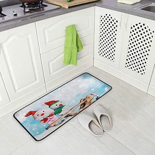 Produktbild: MNSRUU Teppich, Schneemann, Weihnachtsmütze, Schneeflocke, Winter, Urlaub, Teppich, Fußmatte für Küche, Zimmer, 50 x 100 cm