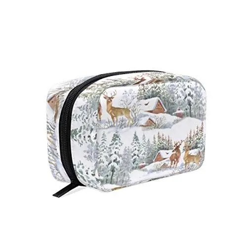 Produktbild: Mnsruu Kosmetiktasche, Winterbaum, Tiere, Hirsch, tragbar, Aufbewahrungstasche, Geschenk für Frauen und Mädchen