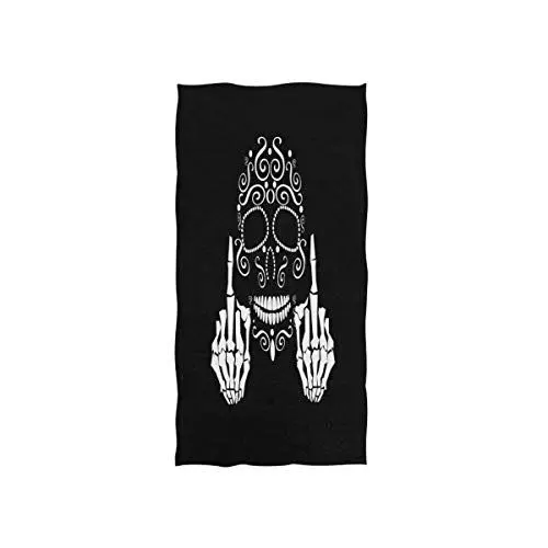 Produktbild: Mnsruu Sugar Skull Mittelfinger Schwarz Halloween Soft Bad Hotel Spa Hand Gym Sport Handtuch 76 x 38 cm