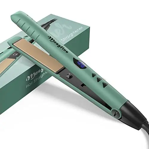 Produktbild: Mnsyflns Glätteisen, 2-In-1 Leichtgewicht Haarglätter, Stylingplatten mit Keramik Beschichtung & Verstellbarer Temperatur 0℃-200℃ zum Glattes Haar Erzeugen，Voluminöse Locken, Strandwellen,Grün