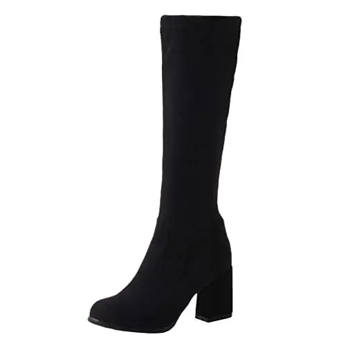 Produktbild: Mo Joc Damen Komfort-Stiefel aus Synthetik Wildleder mit Runder Spitze und Blockabsätzen (Schwarz, 43 EU)