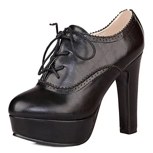 Produktbild: Mo Joc Damen Mode Schnürsenkel Plateau Pumps mit Hohem Absatz (Black, 33 EU)