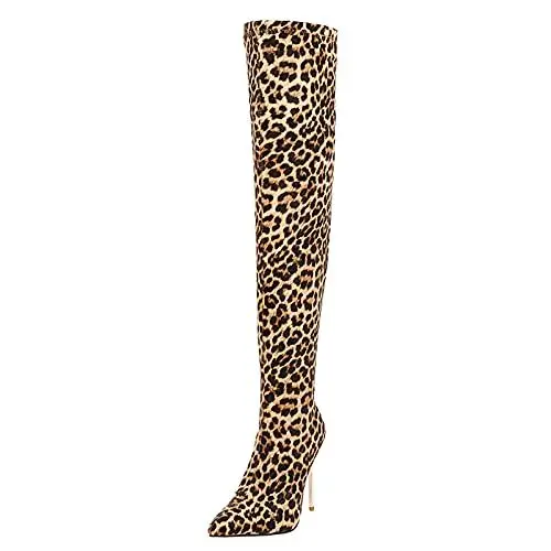 Produktbild: Mo Joc Damen Sexy Overknee High Heel Stiefel(Leopard, 45)