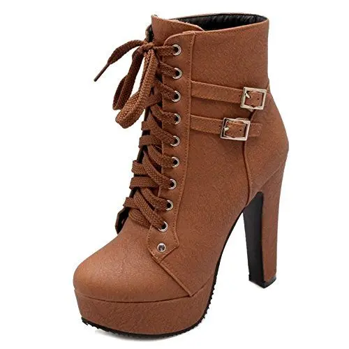 Produktbild: Mo Joc Damen Stiefeletten mit Absatz Plateau Stiefeletten mit Nieten (Brown, 46 EU)