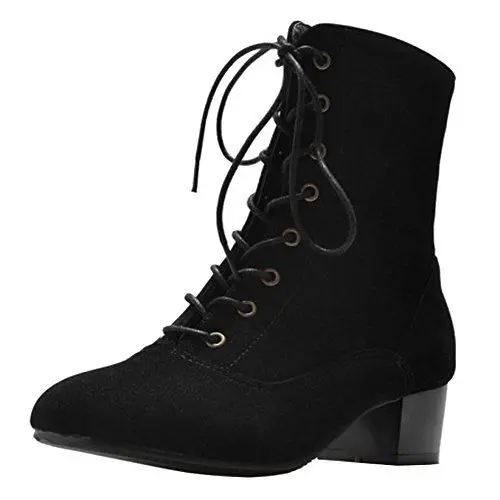 Produktbild: Mo Joc Damen Schnürstiefeletten mit Komfort Klobigen Absatz und Seitlichem Reißverschluss (Schwarz, 40 EU)