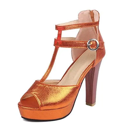 Produktbild: StyliShoes Damen Glitter Sandalen mit T-Riemen und Knöchelschnalle und Fersenschnürung(Orange,36 EU)