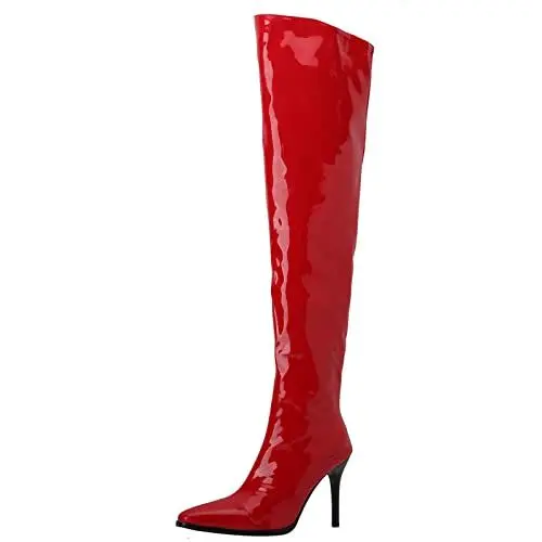 Produktbild: XINXINIO Damenmode Einfarbig Lange Stiefel Stiletto Overknee Stiefel mit Reißverschluss (Rot,44)