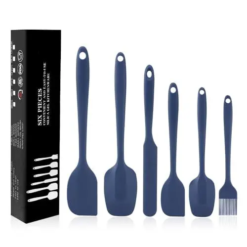 Produktbild: MOACC 6 Stück Silikon Spatel Set, 315℃ Hitzebeständiger Antihaft Flexibler Nahtloser Teigschaber, Silikon Küchenutensilien Set für Kochen Backen Rühren, Blau