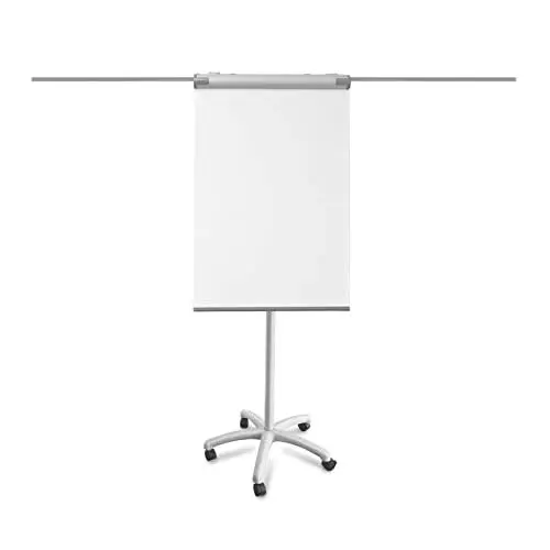 Produktbild: MOB Flipchart Piranha Whiteboard fahrbar mit Rollenfuss Ständer 73x104cm | Höhenverstellbar bis 210cm, Beschreibbar, Trocken abwischbar, magnetisch | Flip Chart mit Magnettafel rollbar & Seitenarmen